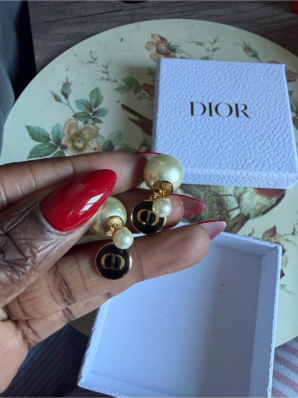 Dior Tribals Black & Gold Pearl CD Drop Earrings